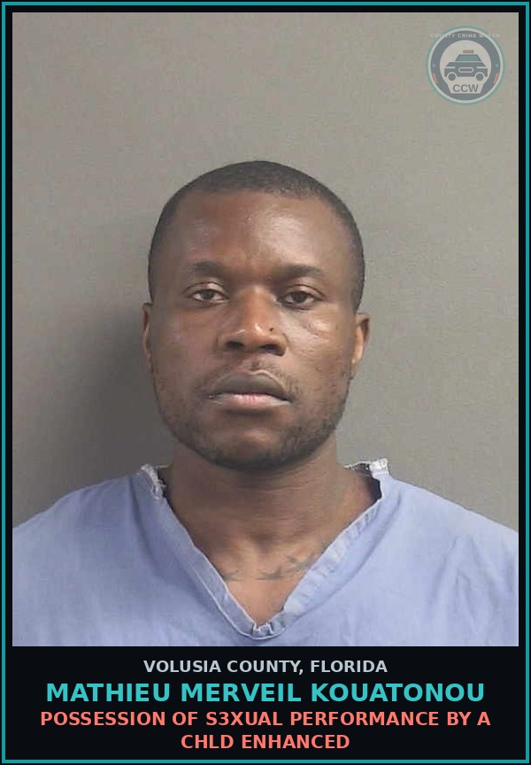 Booking mugshot of MATHIEU MERVEIL KOUATONOU in Volusia County