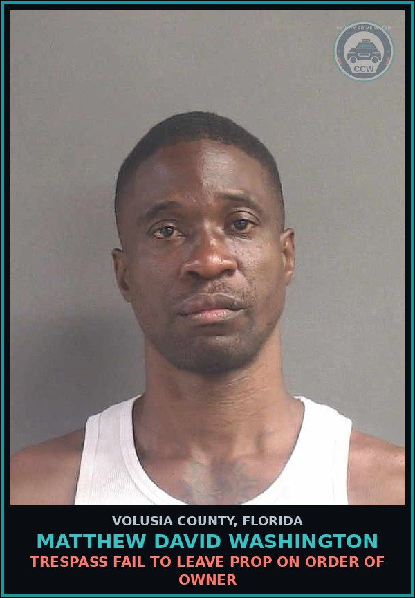 Booking mugshot of MATTHEW DAVID WASHINGTON in Volusia County