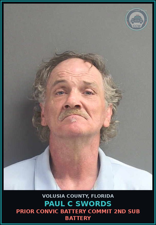 Booking mugshot of PAUL C SWORDS in Volusia County