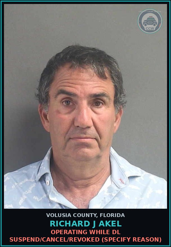 Booking mugshot of RICHARD J AKEL in Volusia County