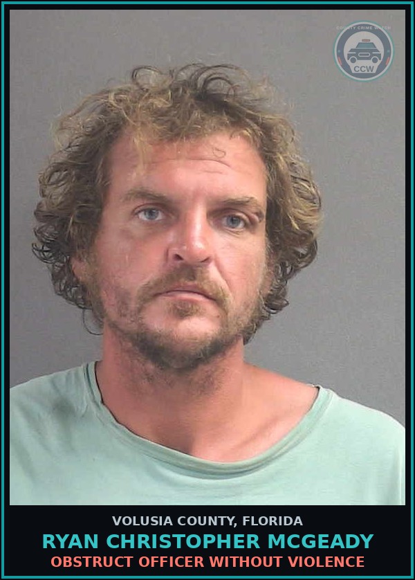Booking mugshot of RYAN CHRISTOPHER MCGEADY in Volusia County