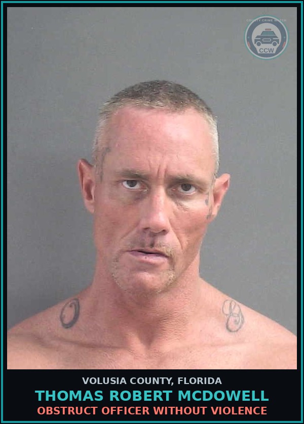 Booking mugshot of THOMAS ROBERT MCDOWELL in Volusia County