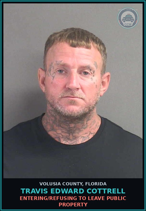 Booking mugshot of TRAVIS EDWARD COTTRELL in Volusia County