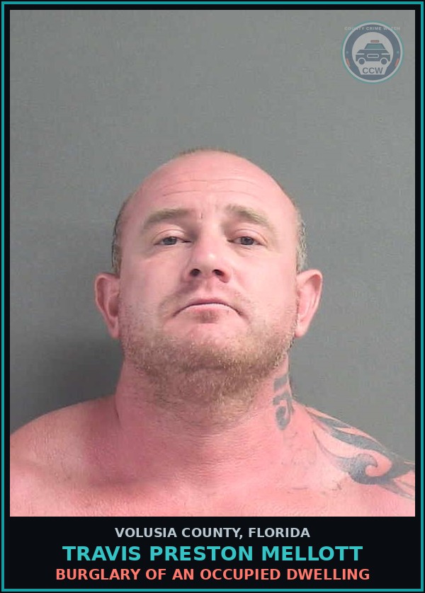 Booking mugshot of TRAVIS PRESTON MELLOTT in Volusia County
