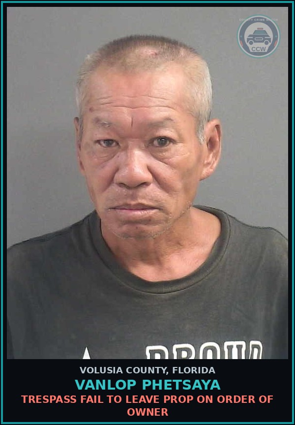 Booking mugshot of VANLOP PHETSAYA in Volusia County