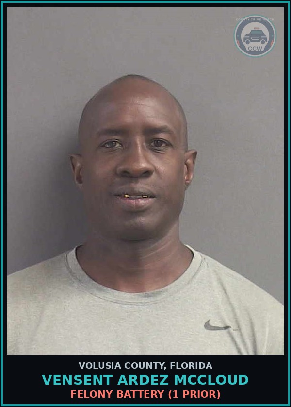 Booking mugshot of VENSENT ARDEZ MCCLOUD in Volusia County