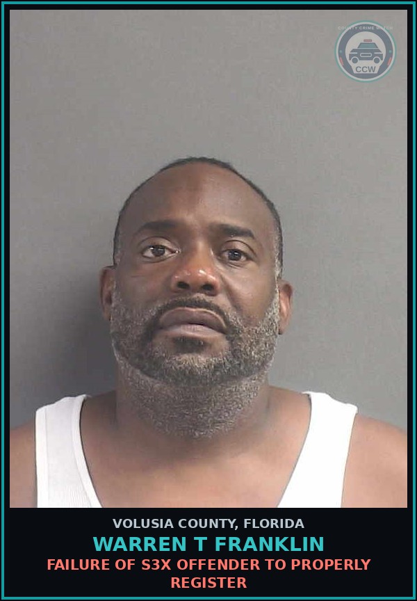 Booking mugshot of WARREN T FRANKLIN in Volusia County