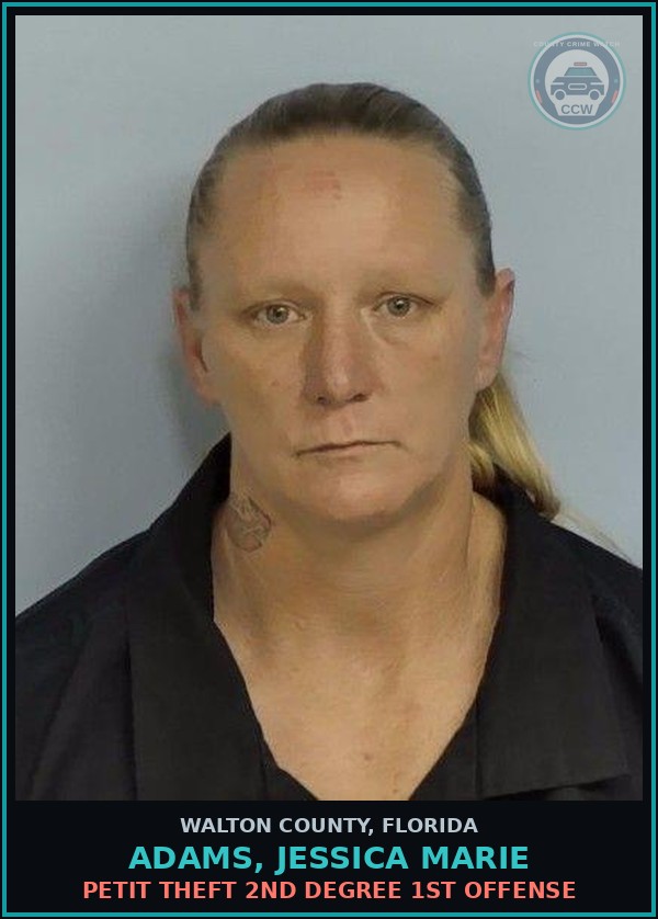 Booking mugshot of ADAMS, JESSICA MARIE in Walton County