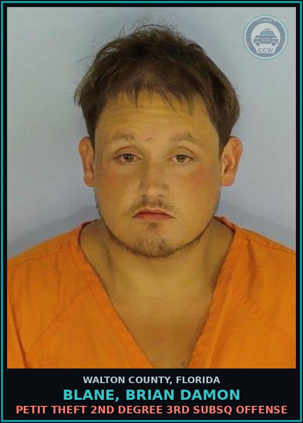 Booking mugshot of BLANE, BRIAN DAMON in Walton County