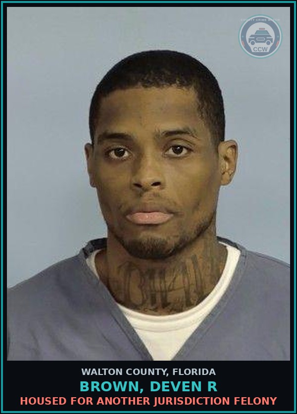 Booking mugshot of BROWN, DEVEN R in Walton County