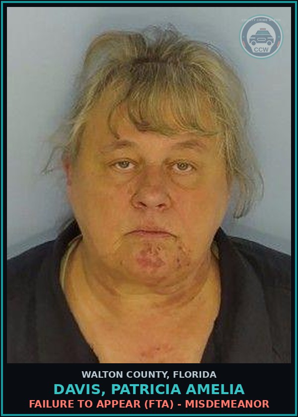 Booking mugshot of DAVIS, PATRICIA AMELIA in Walton County