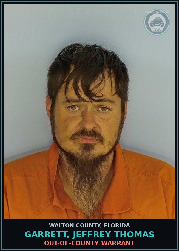 Booking mugshot of GARRETT, JEFFREY THOMAS in Walton County