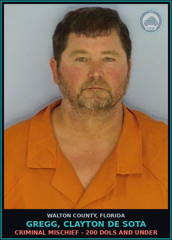 Booking mugshot of GREGG, CLAYTON DE SOTA in Walton County