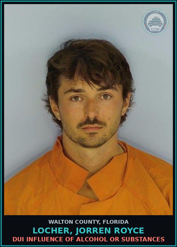 Booking mugshot of LOCHER, JORREN ROYCE in Walton County