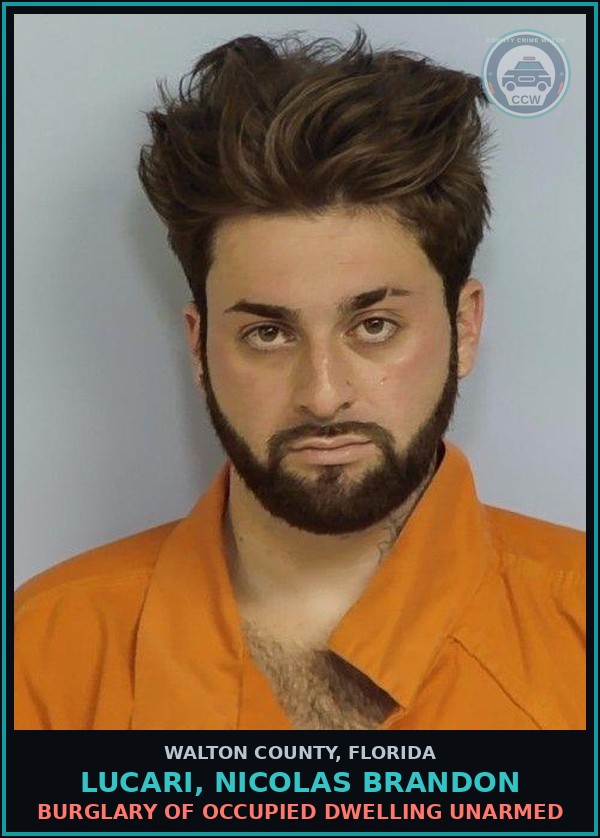 Booking mugshot of LUCARI, NICOLAS BRANDON in Walton County