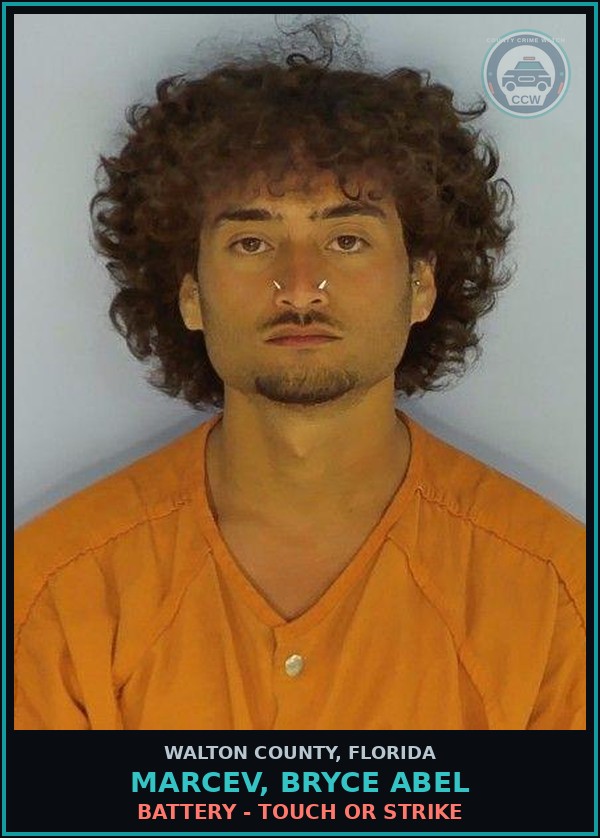 Booking mugshot of MARCEV, BRYCE ABEL in Walton County