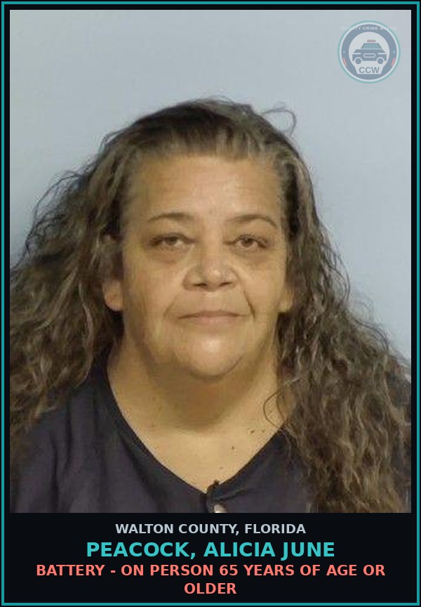 Booking mugshot of PEACOCK, ALICIA JUNE in Walton County