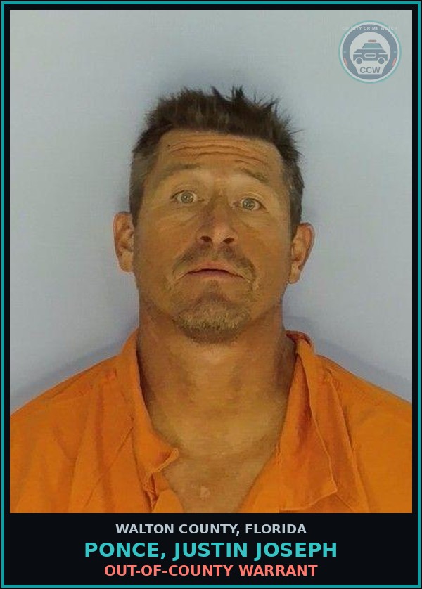 Booking mugshot of PONCE, JUSTIN JOSEPH in Walton County
