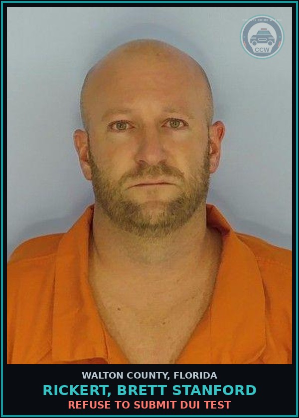 Booking mugshot of RICKERT, BRETT STANFORD in Walton County