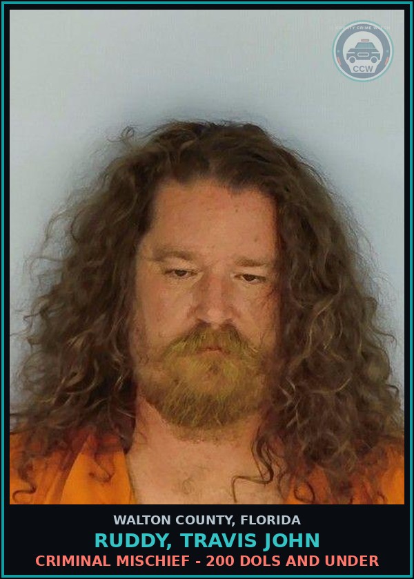Booking mugshot of RUDDY, TRAVIS JOHN in Walton County
