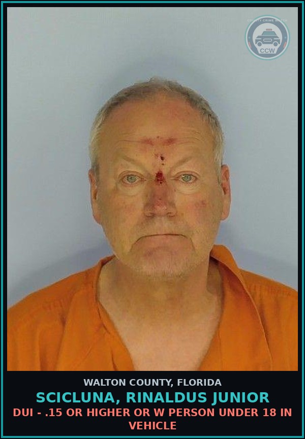 Booking mugshot of SCICLUNA, RINALDUS Junior in Walton County