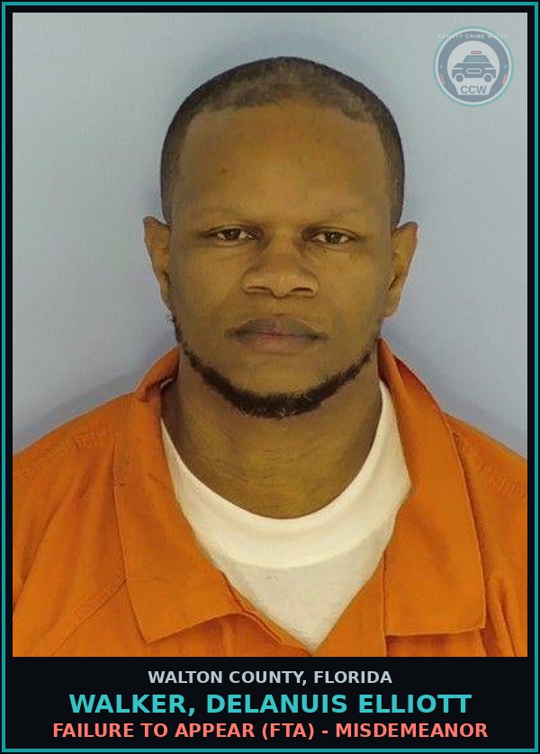 Booking mugshot of WALKER, DELANUIS ELLIOTT in Walton County