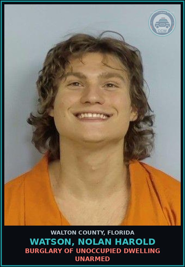 Booking mugshot of WATSON, NOLAN HAROLD in Walton County