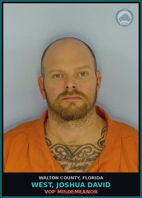 Booking mugshot of WEST, JOSHUA DAVID in Walton County