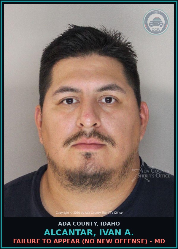 Booking mugshot of Alcantar, Ivan A. in Ada County