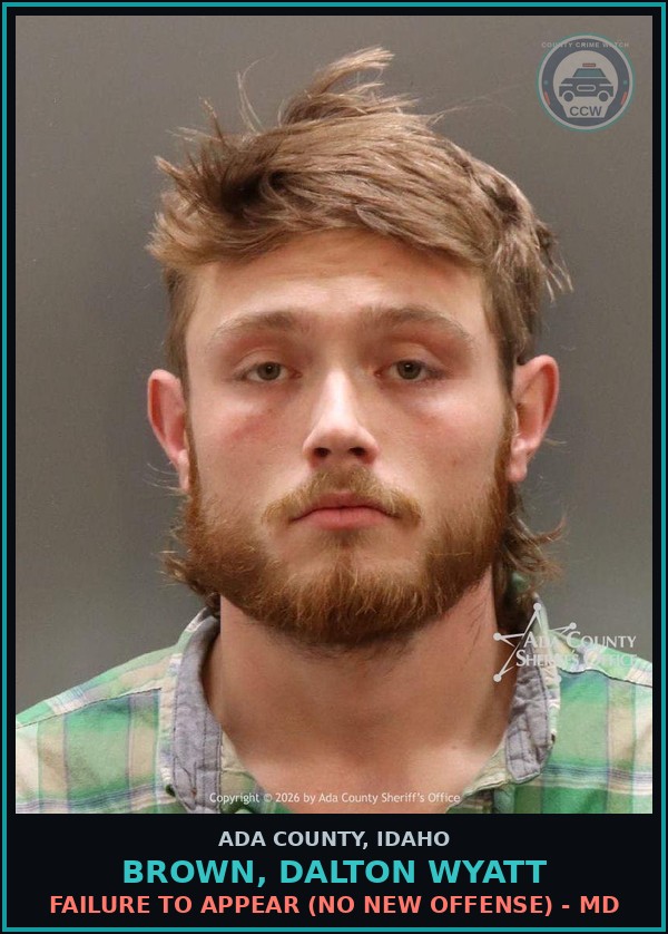 Booking mugshot of Brown, Dalton Wyatt in Ada County