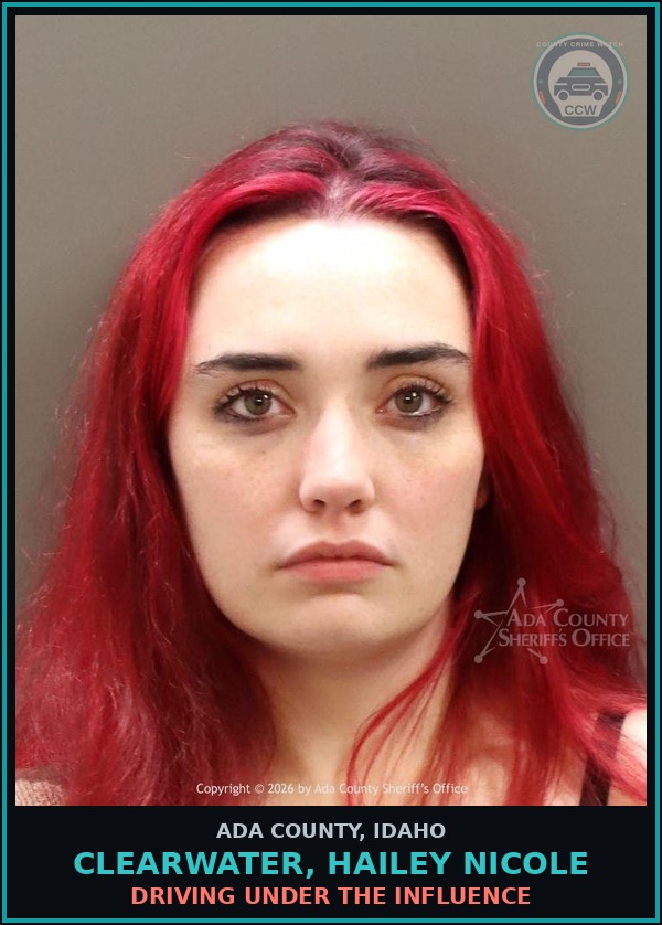Booking mugshot of Clearwater, Hailey Nicole in Ada County