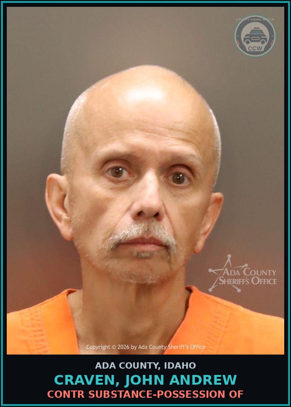 Booking mugshot of Craven, John Andrew in Ada County