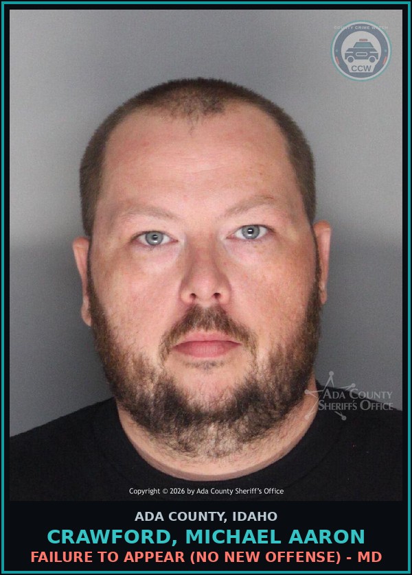 Booking mugshot of Crawford, Michael Aaron in Ada County