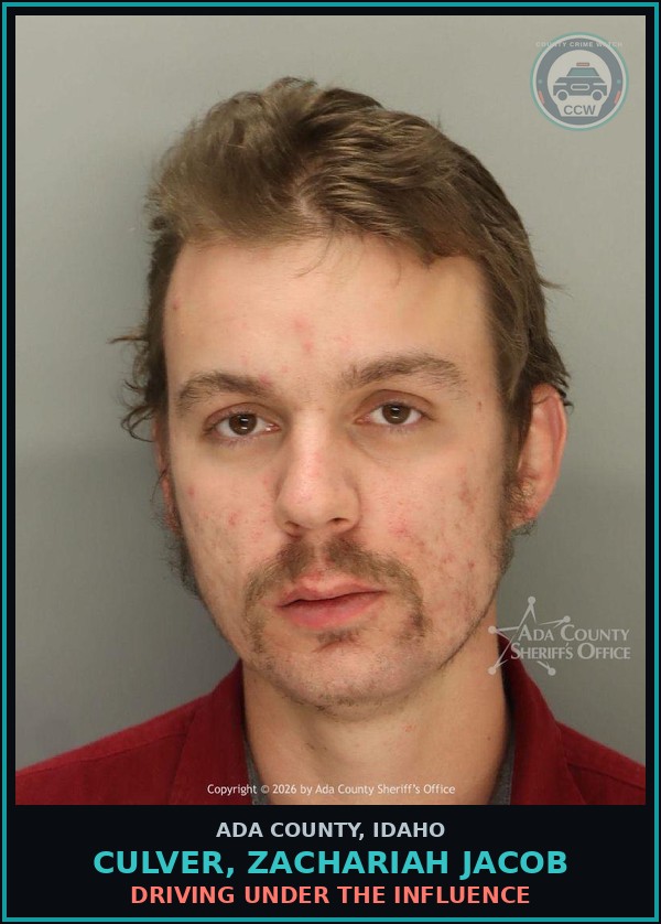 Booking mugshot of Culver, Zachariah Jacob in Ada County