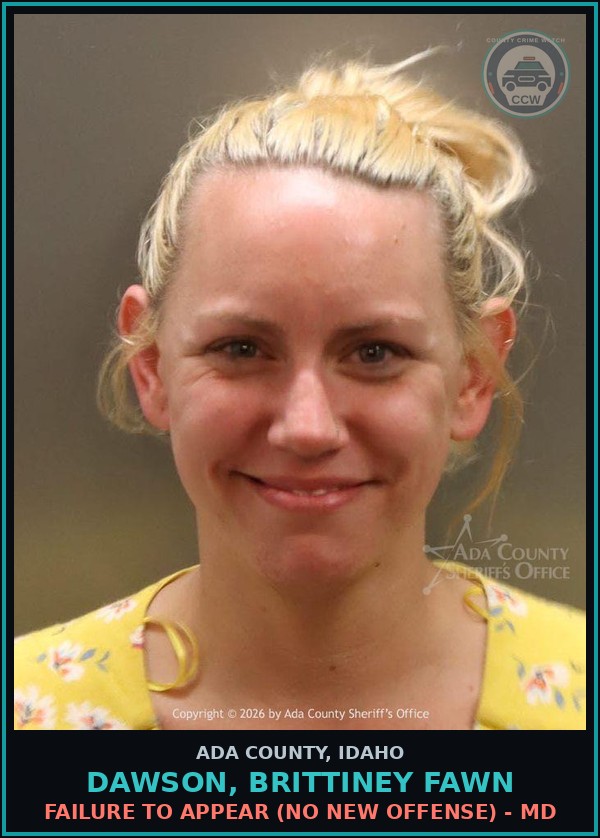 Booking mugshot of Dawson, Brittiney Fawn in Ada County