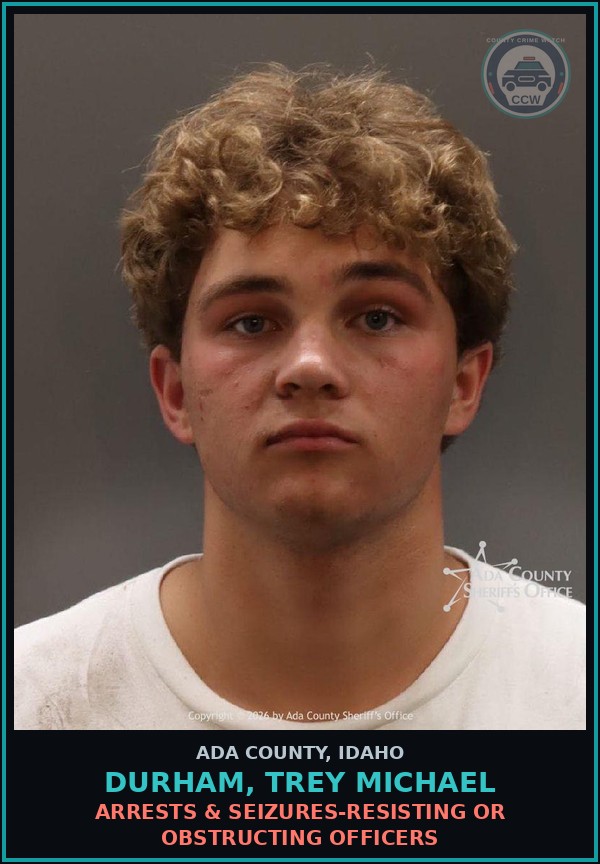 Booking mugshot of Durham, Trey Michael in Ada County