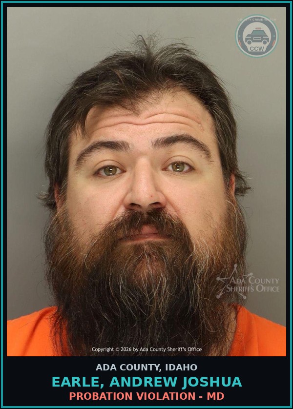 Booking mugshot of Earle, Andrew Joshua in Ada County
