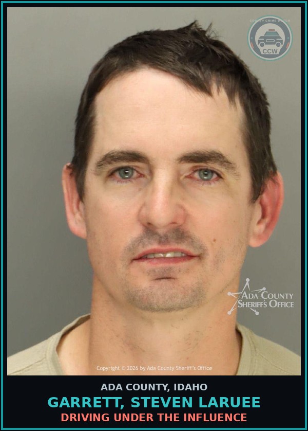 Booking mugshot of Garrett, Steven Laruee in Ada County