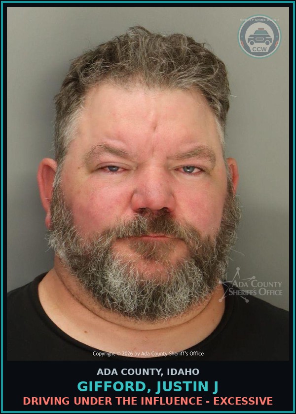 Booking mugshot of Gifford, Justin j in Ada County