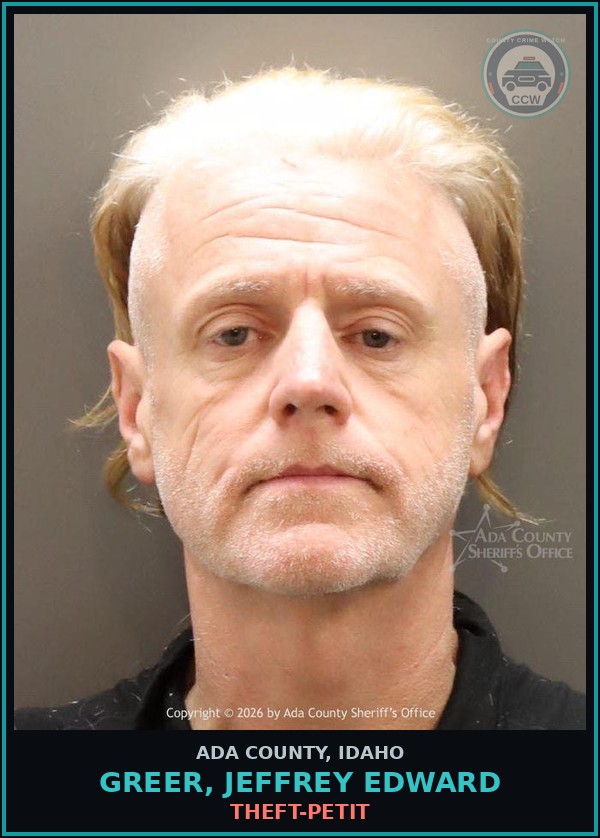 Booking mugshot of Greer, Jeffrey Edward in Ada County