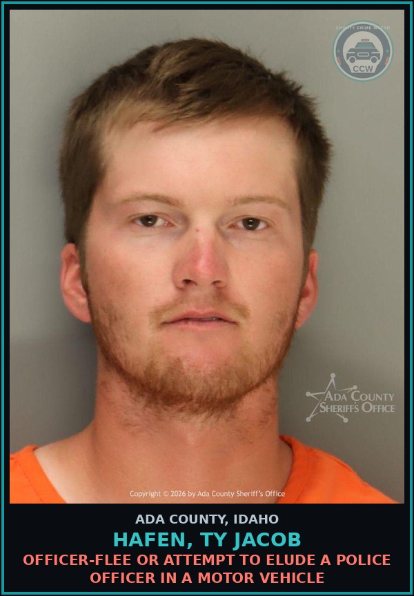 Booking mugshot of Hafen, Ty Jacob in Ada County