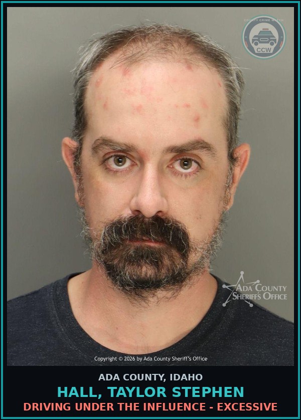 Booking mugshot of Hall, Taylor Stephen in Ada County