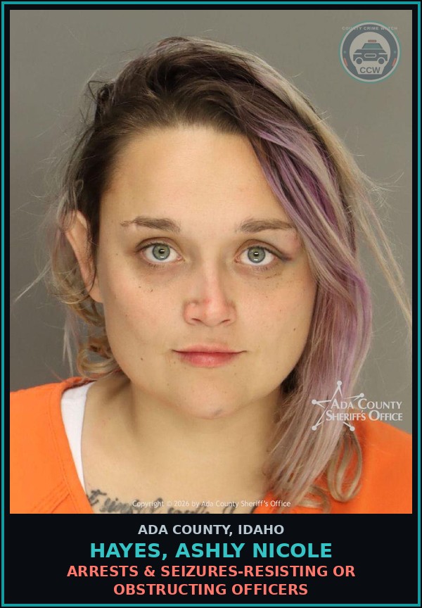 Booking mugshot of Hayes, Ashly Nicole in Ada County