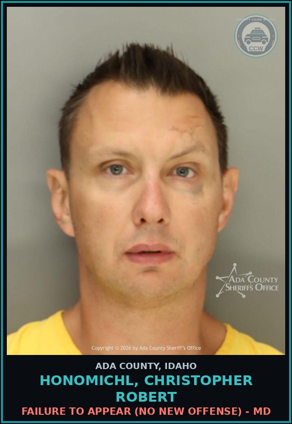 Booking mugshot of Honomichl, Christopher Robert in Ada County