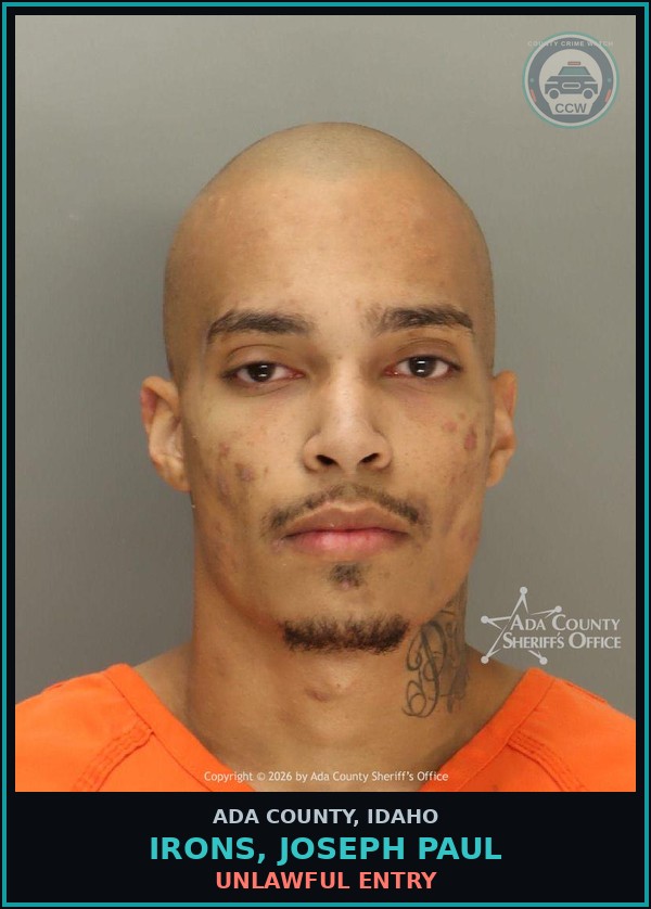 Booking mugshot of Irons, Joseph Paul in Ada County