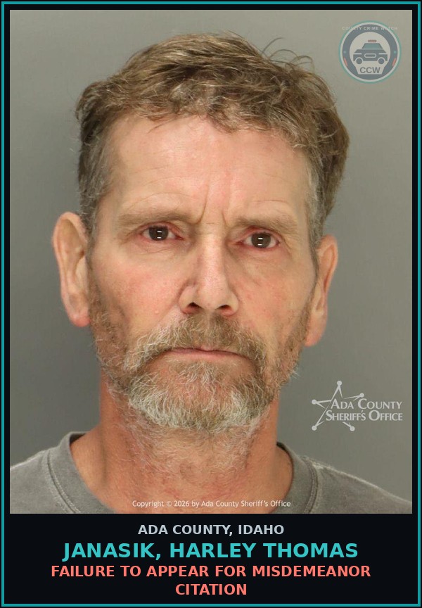Booking mugshot of Janasik, Harley Thomas in Ada County