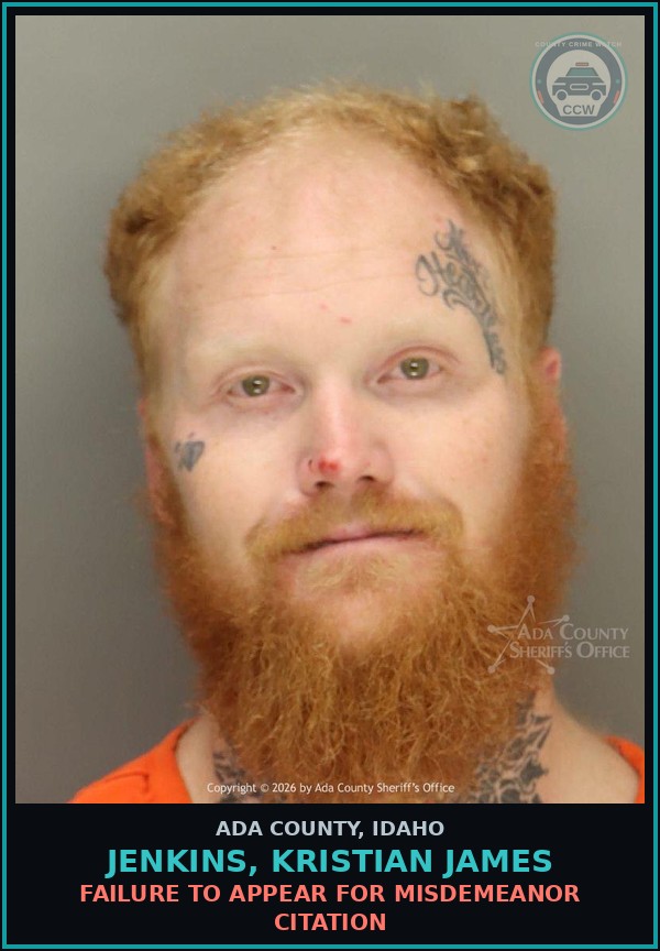 Booking mugshot of Jenkins, Kristian James in Ada County