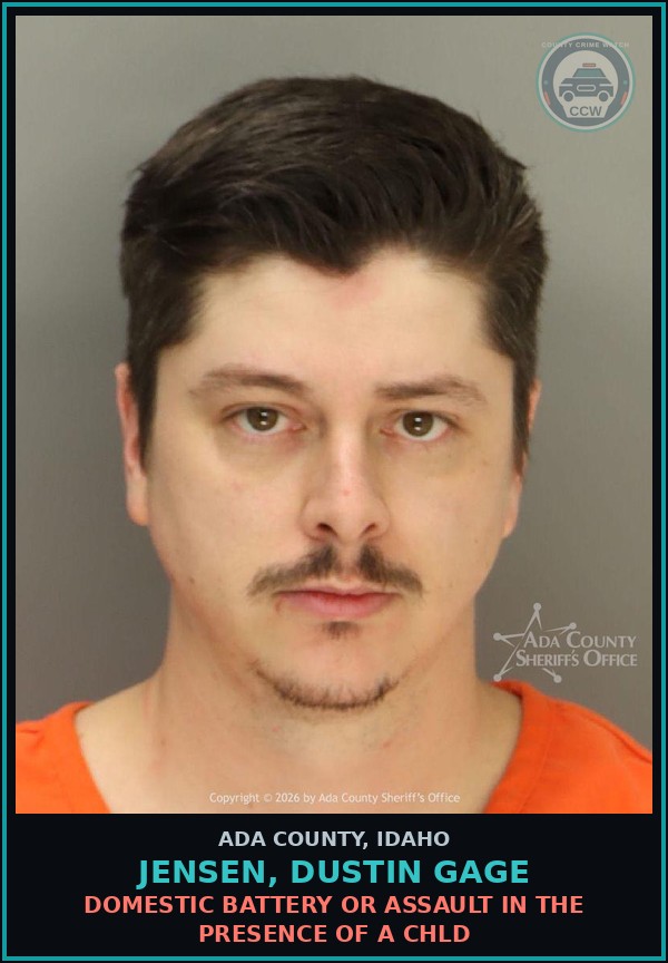 Booking mugshot of Jensen, Dustin Gage in Ada County