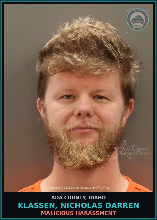 Booking mugshot of Klassen, Nicholas Darren in Ada County