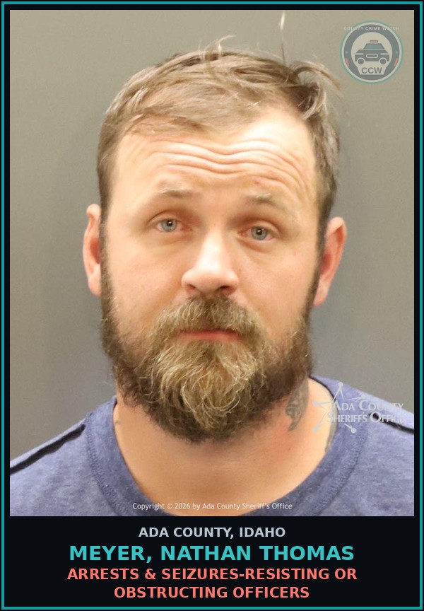 Booking mugshot of Meyer, Nathan Thomas in Ada County